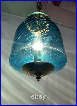 REWIRED Antique Vtg Blue Swirl Glass Victorian Pendant Light Porch Hall Art Deco