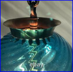 REWIRED Antique Vtg Blue Swirl Glass Victorian Pendant Light Porch Hall Art Deco