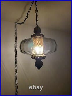 REWIRED VTG Gray Glass Globe Swag Hanging Light Mid Century Lamp Diffuser