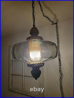 REWIRED VTG Gray Glass Globe Swag Hanging Light Mid Century Lamp Diffuser