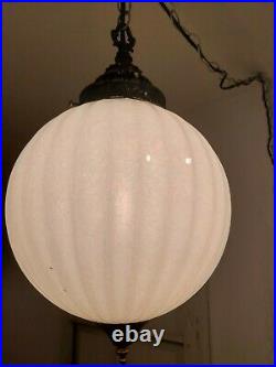 REWIRED Vintage White Iridescent Ribbed Swag Light Mid Century Hanging Lamp
