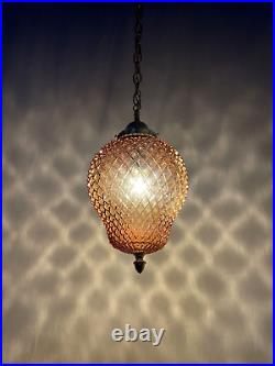 REWIRED Vtg MCM Retro Boho Amber Glass Hanging Pendant Swag Light Lamp 60s 1970s