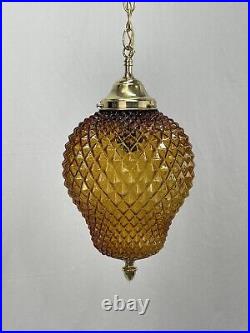 REWIRED Vtg MCM Retro Boho Amber Glass Hanging Pendant Swag Light Lamp 60s 1970s