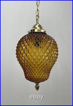 REWIRED Vtg MCM Retro Boho Amber Glass Hanging Pendant Swag Light Lamp 60s 1970s
