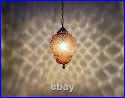REWIRED Vtg MCM Retro Boho Amber Glass Hanging Pendant Swag Light Lamp 60s 1970s