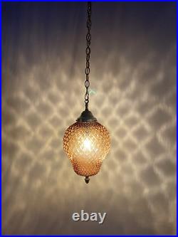 REWIRED Vtg MCM Retro Boho Amber Glass Hanging Pendant Swag Light Lamp 60s 1970s