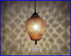 REWIRED Vtg MCM Retro Boho Amber Glass Hanging Pendant Swag Light Lamp 60s 1970s