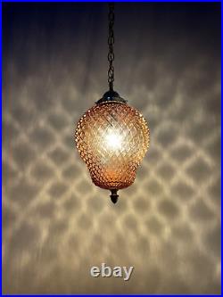 REWIRED Vtg MCM Retro Boho Amber Glass Hanging Pendant Swag Light Lamp 60s 1970s