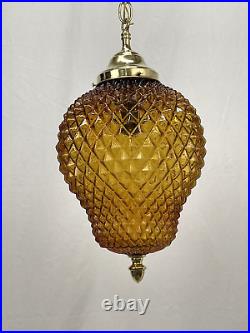 REWIRED Vtg MCM Retro Boho Amber Glass Hanging Pendant Swag Light Lamp 60s 1970s