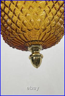 REWIRED Vtg MCM Retro Boho Amber Glass Hanging Pendant Swag Light Lamp 60s 1970s