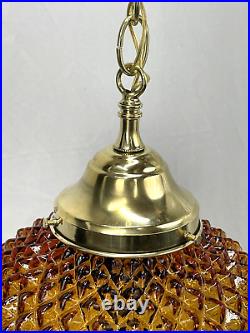 REWIRED Vtg MCM Retro Boho Amber Glass Hanging Pendant Swag Light Lamp 60s 1970s