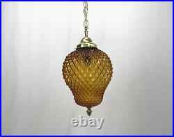 REWIRED Vtg MCM Retro Boho Amber Glass Hanging Pendant Swag Light Lamp 60s 1970s