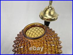 REWIRED Vtg MCM Retro Boho Amber Glass Hanging Pendant Swag Light Lamp 60s 1970s