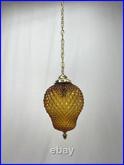 REWIRED Vtg MCM Retro Boho Amber Glass Hanging Pendant Swag Light Lamp 60s 1970s