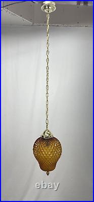REWIRED Vtg MCM Retro Boho Amber Glass Hanging Pendant Swag Light Lamp 60s 1970s