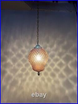 REWIRED Vtg MCM Retro Boho Amber Glass Hanging Pendant Swag Light Lamp 60s 1970s