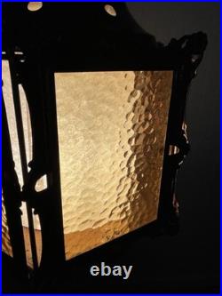 REWIRED Vtg Pendant Swag Hall Light 1950s 1960s 1970s Amber Gold Glass Lantern