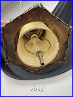 REWIRED Vtg Pendant Swag Hall Light 1950s 1960s 1970s Amber Gold Glass Lantern