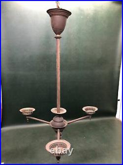 Rare Antique Brass Victorian 3 Arm Pull Down Hanging Chandelier 1883 Patent