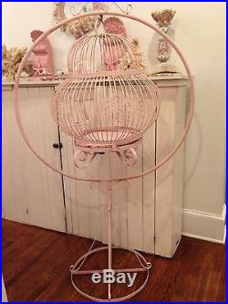 Rare Antique Vintage Iron Victorian Bird Cage & Stand, Can Hang Chandelier Insid