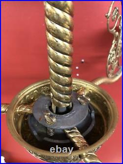Rare Antique restored Victorian 3 Arm Pull Down Hanging Kerosene Oil Chandelier