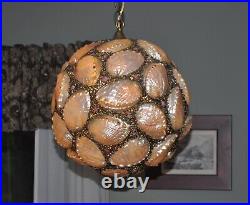 Rare Arts & Crafts Abalone Cabochons Hanging Globe Lamp Light Fixture Chandelier
