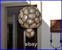 Rare Arts & Crafts Abalone Cabochons Hanging Globe Lamp Light Fixture Chandelier