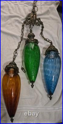 Rare Hollywood Regency Mcm Vitnage Glass Tier Hanging Lamp