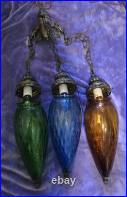 Rare Hollywood Regency Mcm Vitnage Glass Tier Hanging Lamp
