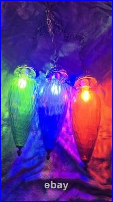 Rare Hollywood Regency Mcm Vitnage Glass Tier Hanging Lamp