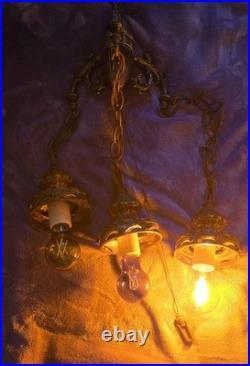 Rare Hollywood Regency Mcm Vitnage Glass Tier Hanging Lamp