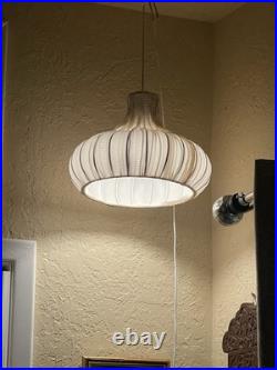 Rare MCM Vintage white Spun Ribbon Pendant Light Onion Shape Ready-to-Hang