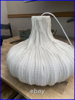 Rare MCM Vintage white Spun Ribbon Pendant Light Onion Shape Ready-to-Hang