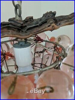 Rare Pink 60's Vintage 17 Lucite Acrylic Cluster Grapes Hanging Swag Lamp