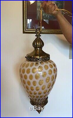 Rare Vintage Fenton Art Glass Honeysuckle Opalescent Coin Dot Hanging Swag Lamp