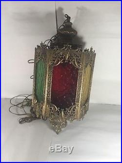 Rare Vintage Hollywood Regency Brass French Hanging Swag Chandelier Lamp Light