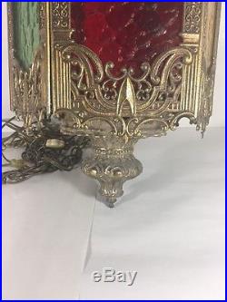 Rare Vintage Hollywood Regency Brass French Hanging Swag Chandelier Lamp Light
