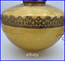 Rare Vintage Large Amber Swag Pendant Light Amber Glass with Brass Accents MCM