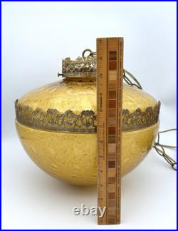 Rare Vintage Large Amber Swag Pendant Light Amber Glass with Brass Accents MCM