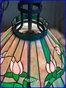 Rare Vintage Large Tiffany Style 22 Hanging Swag Lamp With Gorgeous Colors
