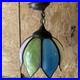 Rare Vintage Mcm Slag Leaded Glass Tulip Hanging Pendant Chain Lamp Fixture Blue