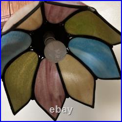 Rare Vintage Mcm Slag Leaded Glass Tulip Hanging Pendant Chain Lamp Fixture Blue