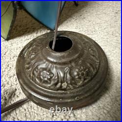Rare Vintage Mcm Slag Leaded Glass Tulip Hanging Pendant Chain Lamp Fixture Blue