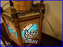 Rare Vintage Orchids of Hawaii Lamp Tiki Style Hanging Ceiling Light Fish Glass
