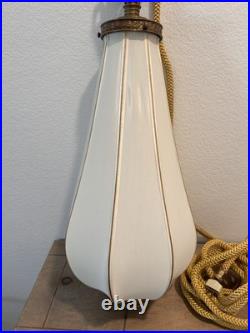 Rare Vtg 30 Hanging Tear Drop Swag Ribbed Silk Shade With Brass Pull Chain Lamp