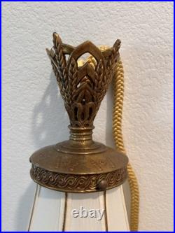 Rare Vtg 30 Hanging Tear Drop Swag Ribbed Silk Shade With Brass Pull Chain Lamp