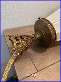 Rare Vtg 30 Hanging Tear Drop Swag Ribbed Silk Shade With Brass Pull Chain Lamp