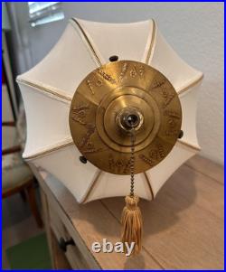 Rare Vtg 30 Hanging Tear Drop Swag Ribbed Silk Shade With Brass Pull Chain Lamp