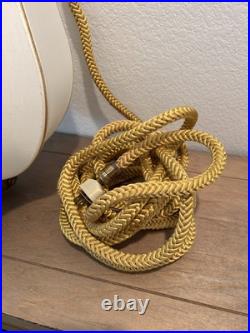 Rare Vtg 30 Hanging Tear Drop Swag Ribbed Silk Shade With Brass Pull Chain Lamp