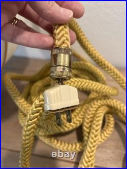 Rare Vtg 30 Hanging Tear Drop Swag Ribbed Silk Shade With Brass Pull Chain Lamp